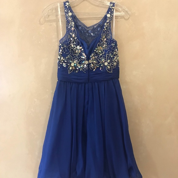 A-line Royal Blue and White Short Floral Homecoming Dress  PD245